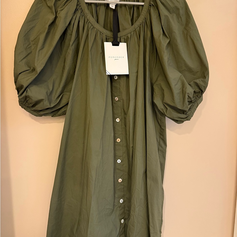 Pomander Place Olive Green Puff Sleeve Mini Dress